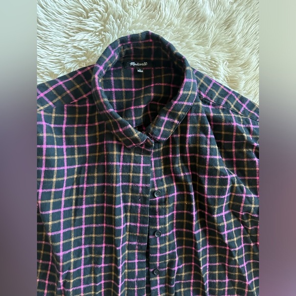 Madewell Plaid Flannel Pink Black and Tan Button Down Shirt Size Large / L - Picture 7 of 12